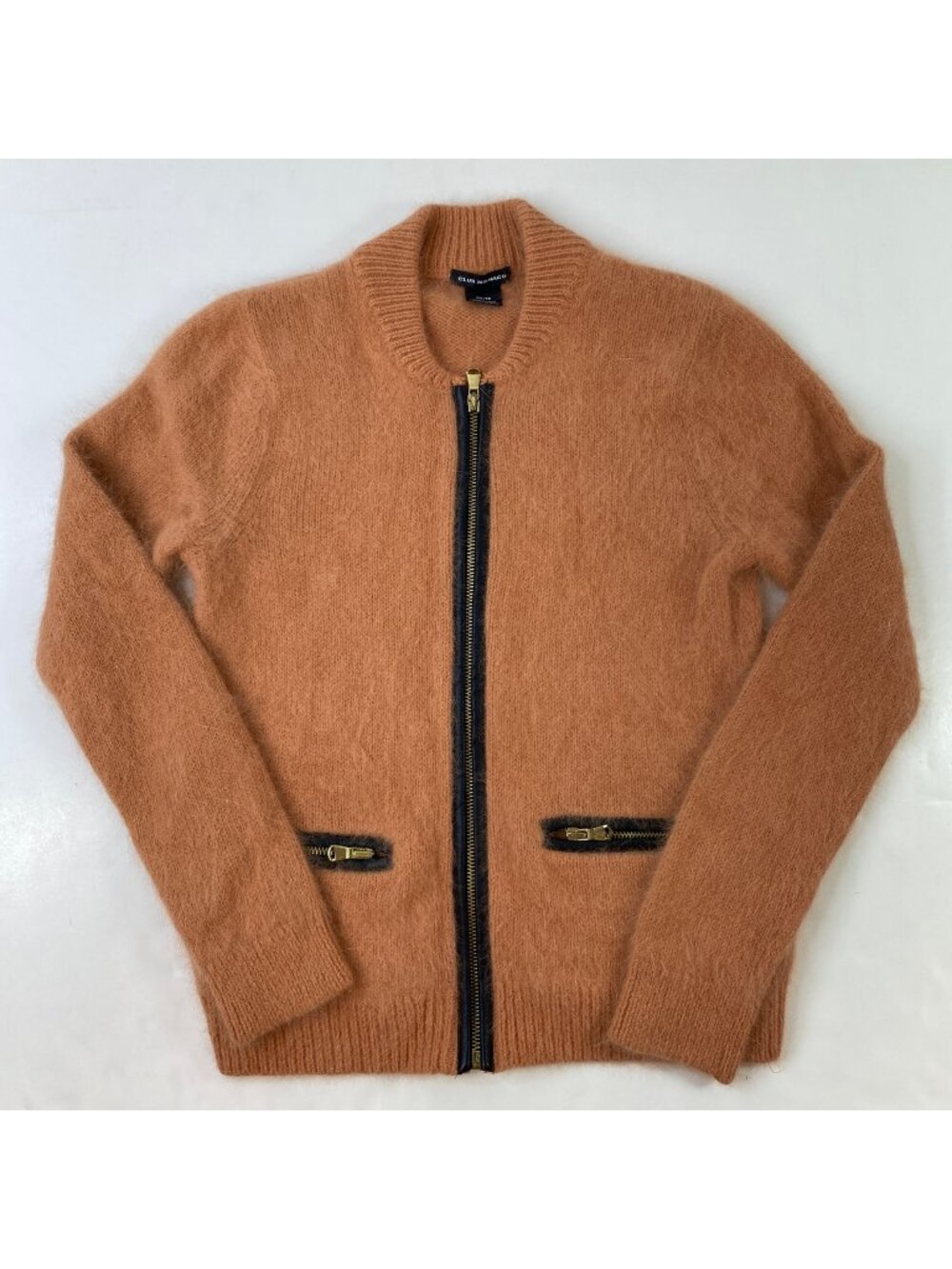 Club Monaco Tan Wool Angora Blend Cardigan Sweater  Zipper Pockets Size XS